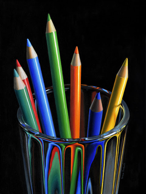 pencils in glass painting