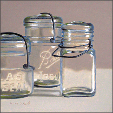 three canning jars painting